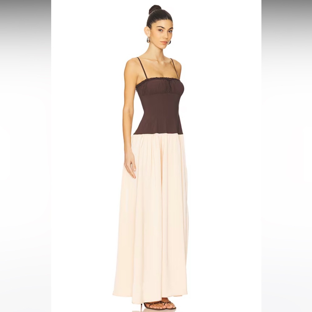 WeWoreWhat Ruffle Corset Maxi Dress in Chestnut & Blush